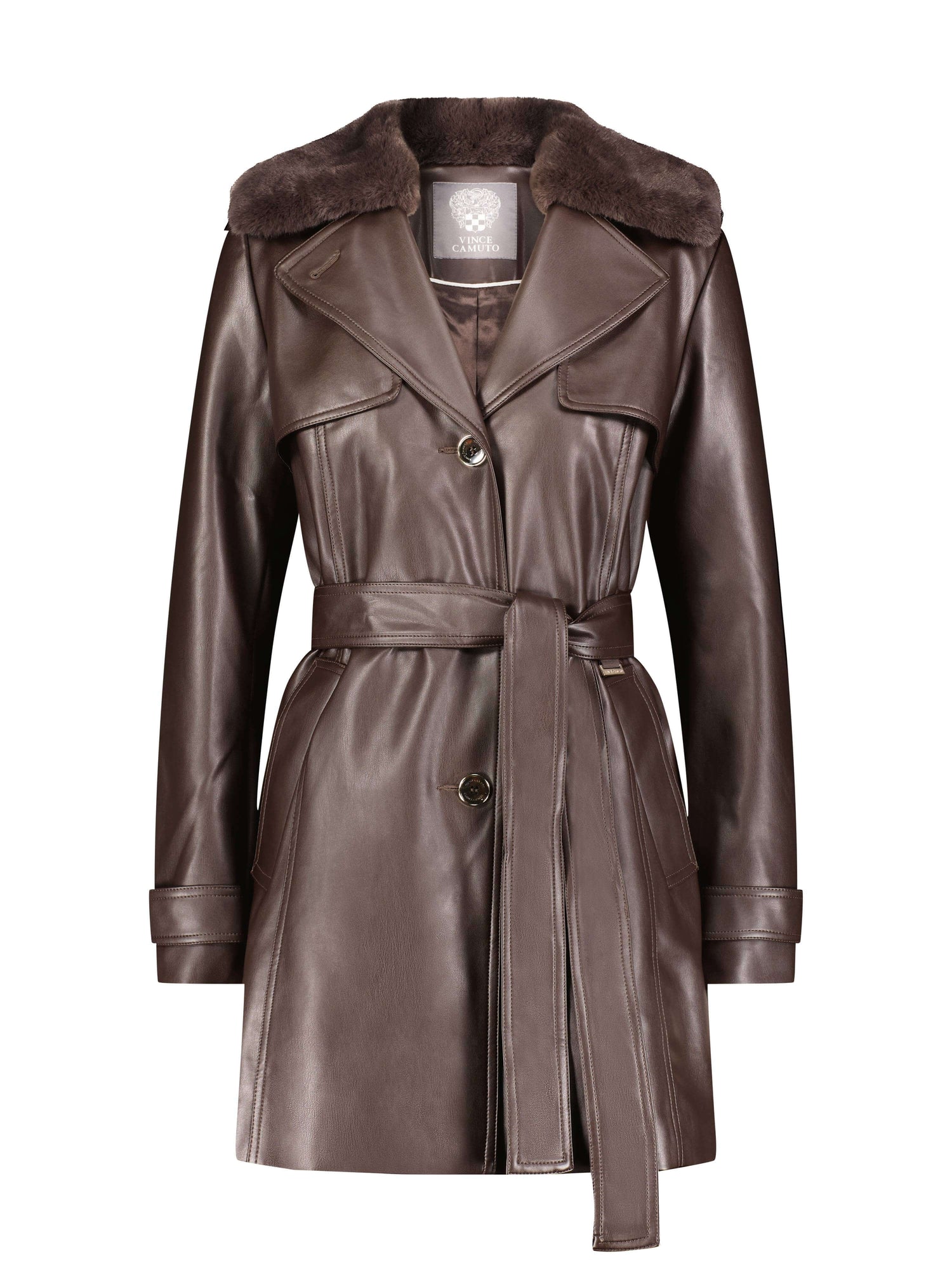 Vince Camuto Mid Length Trench Faux Leather Jacket